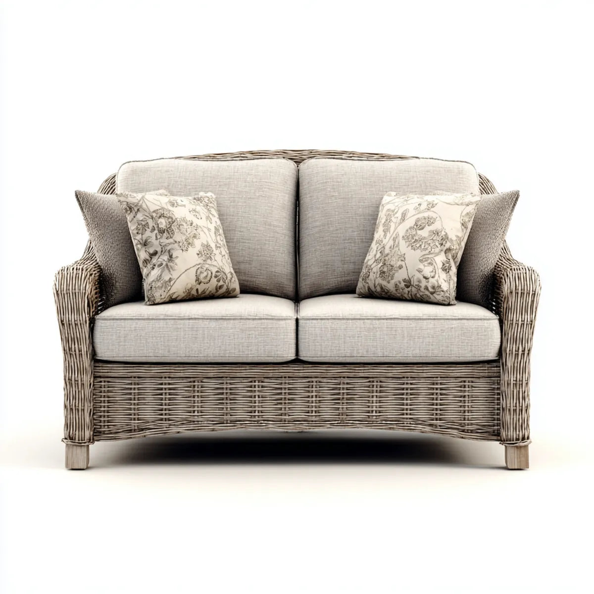 Sofa ogrodowa, Tapczan ogrodowy 2 miejsca szary 135 x 80 x 85 cm w prostokątnym rattanie plecionym