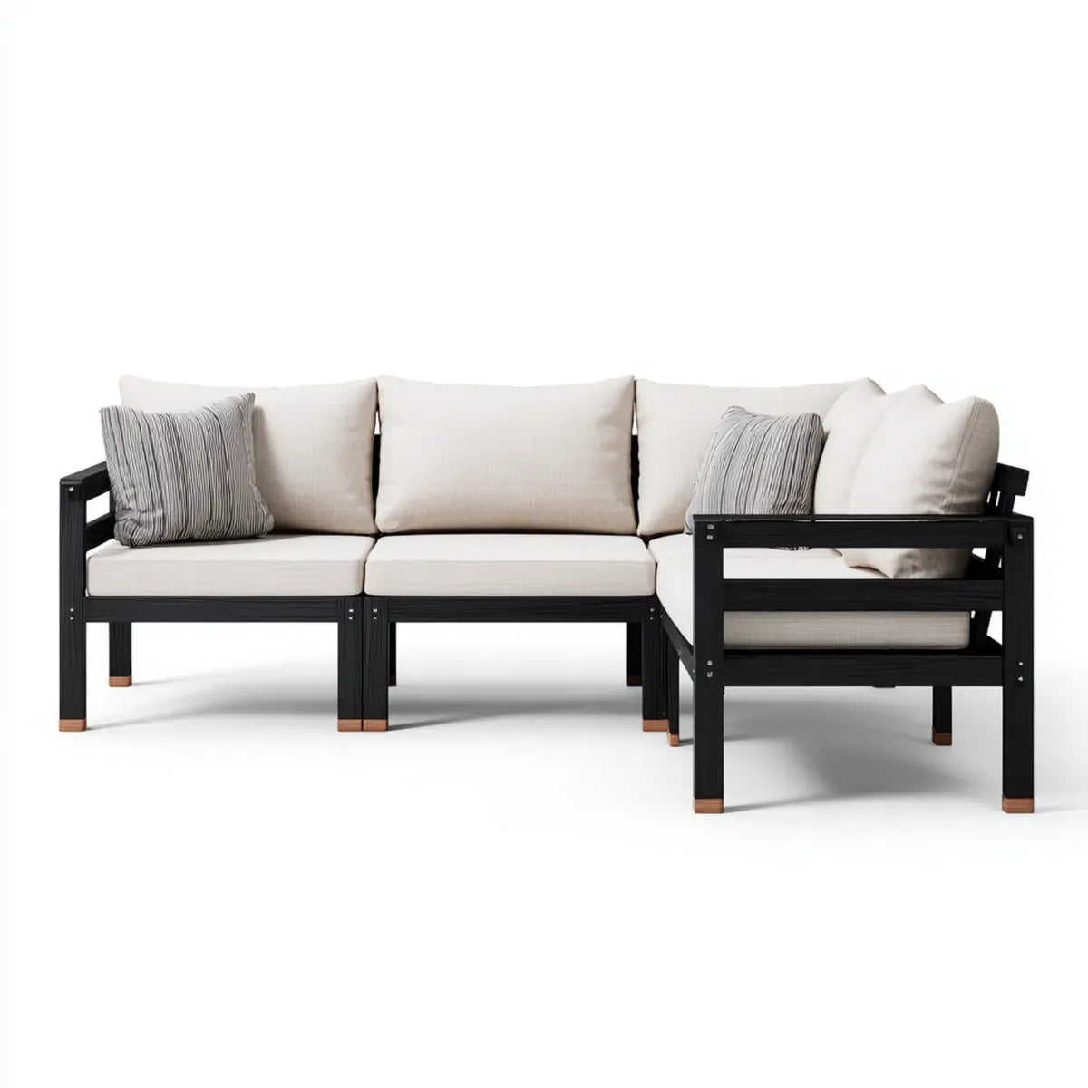Sofa ogrodowa, Modułowa kanapa ogrodowa 3 fotele czarne i beżowe aluminium i poliester prostokątna kształt 250 x 75 cm, 250 x 75 x 75 cm