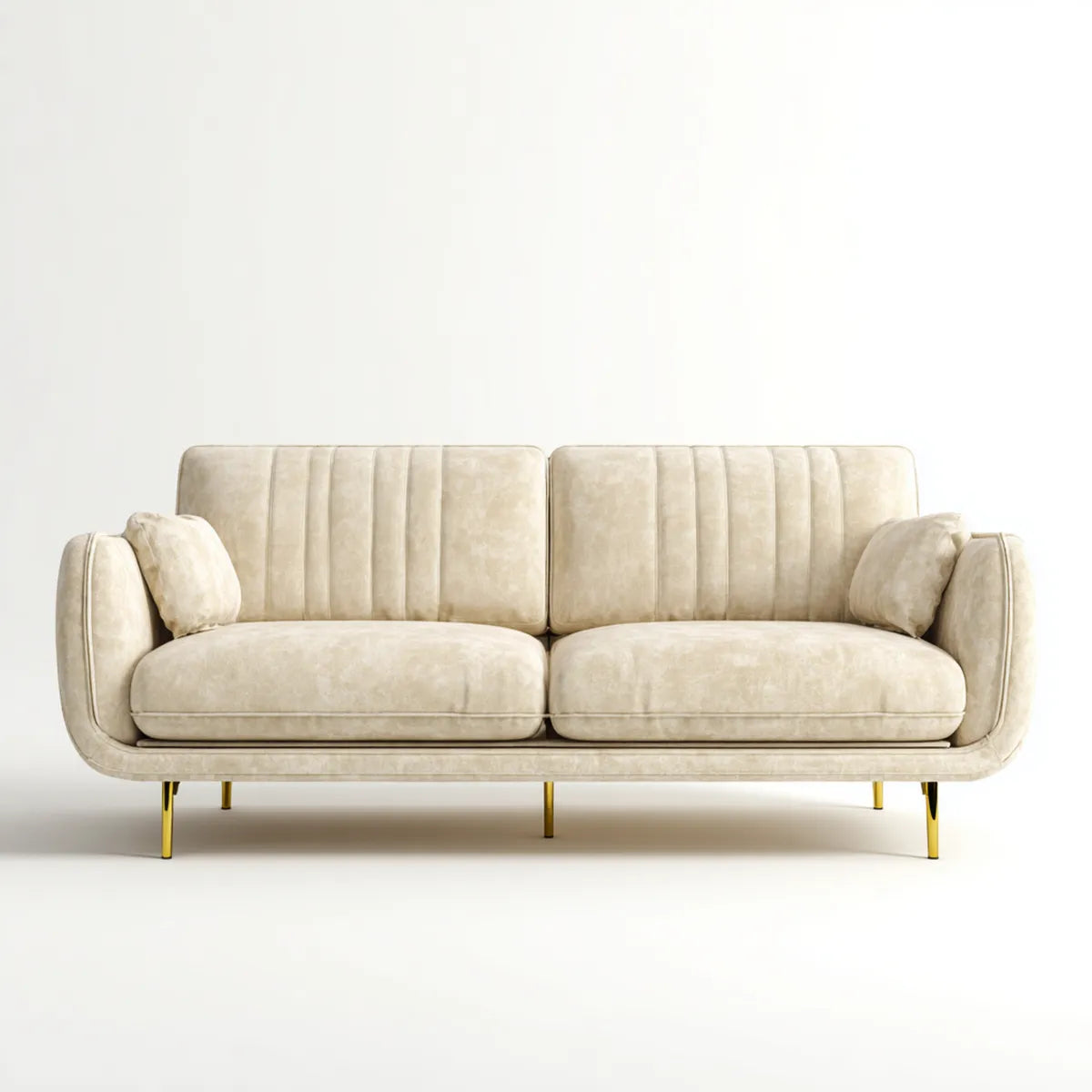 Sofa, Beżowa 3 fotela w poliestrowym aksamicie ze stalowych nóżkami 220 x 90 x 85 cm