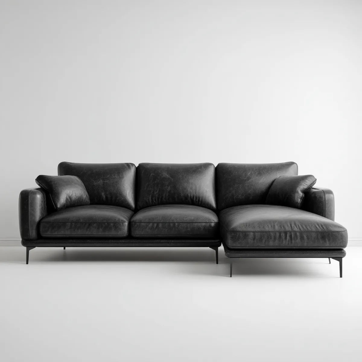 Sofa, 3 fotela prosta sofa czarna 280 x 165 x 85 cm w skórzanym kształcie PU L