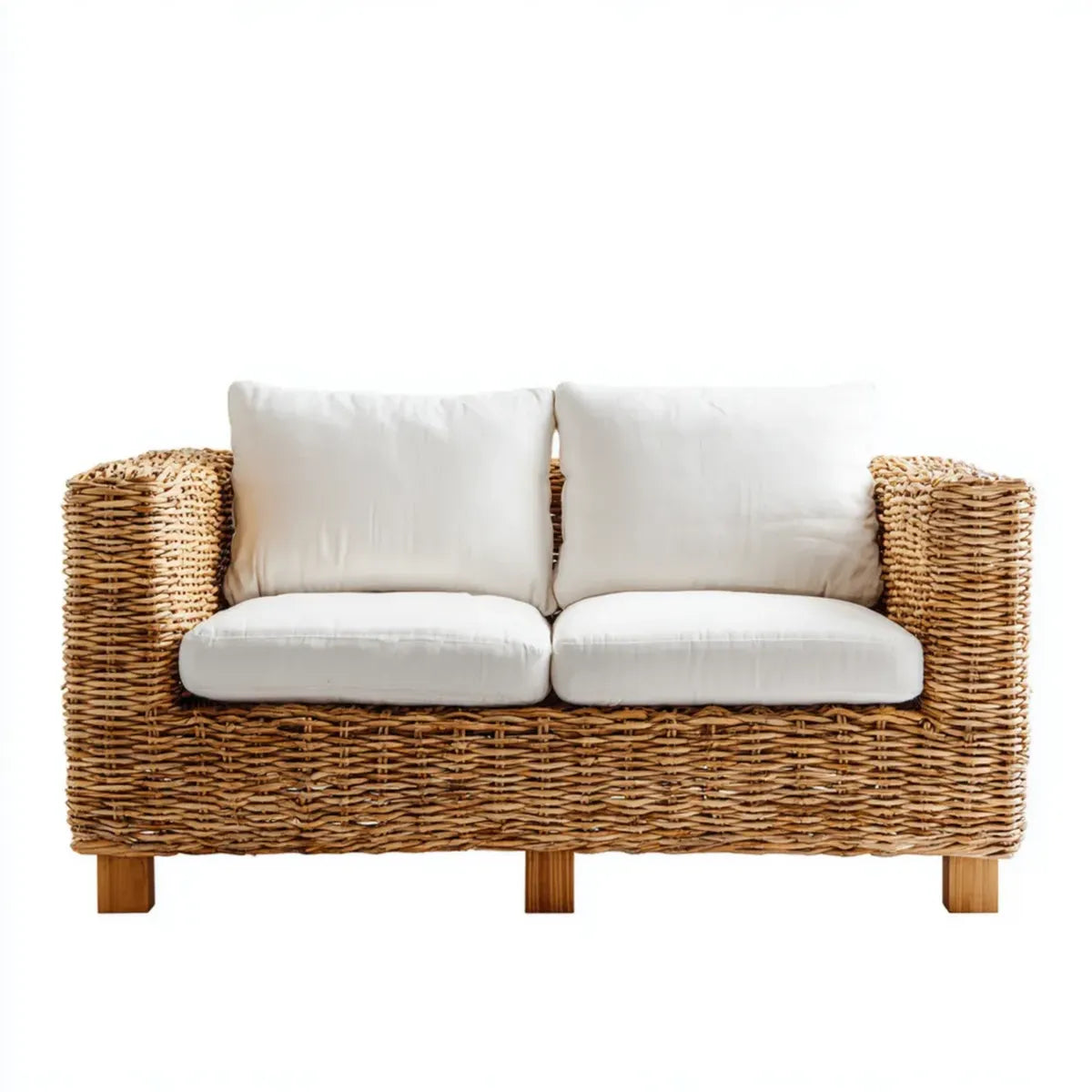 Sofa ogrodowa, Tapczan ogrodowy 2 naturalne i białe miejsca w prostokątnym rattanie plecione 120 x 70 x 75 cm