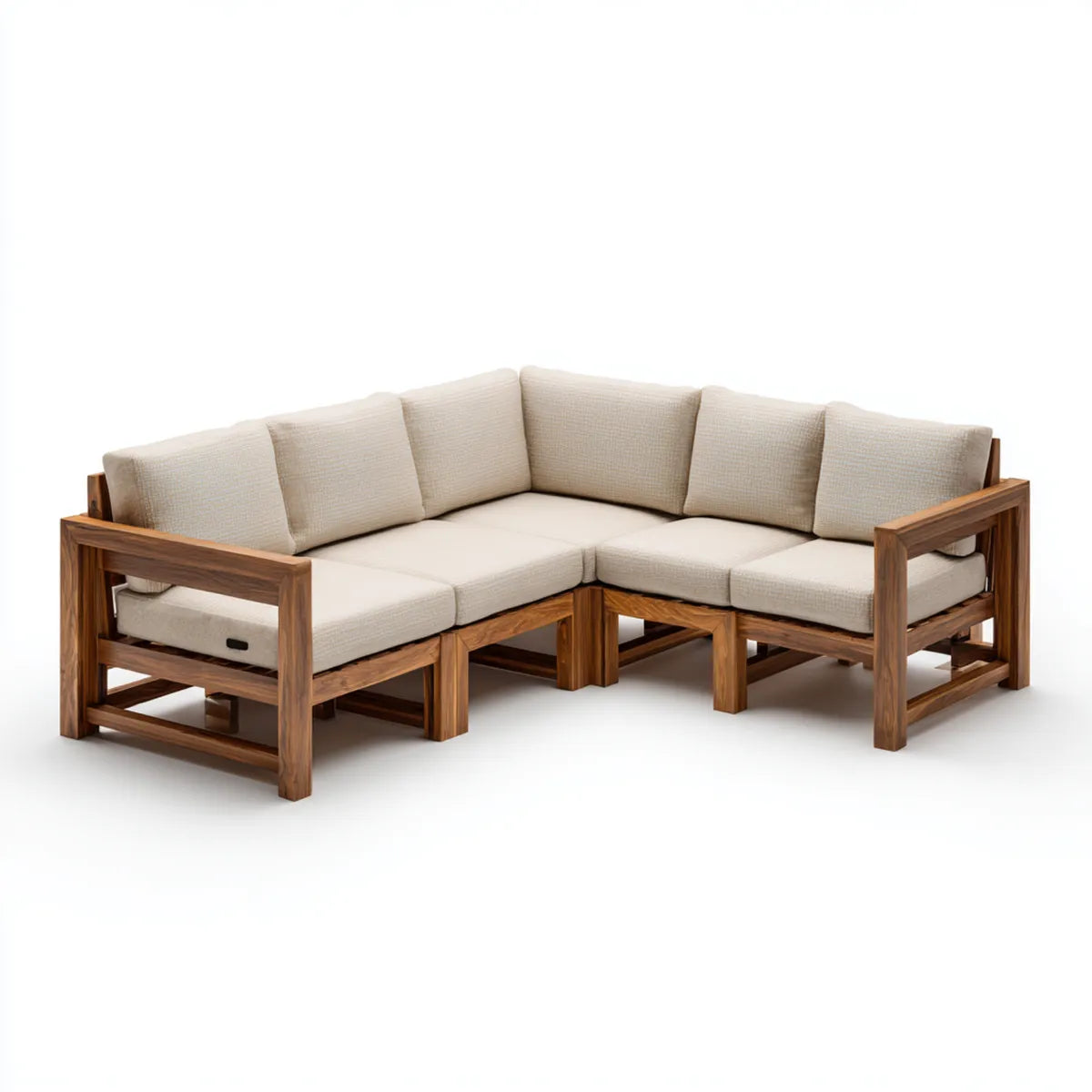 Sofa ogrodowa, Modułowa beżowa i brązowa kanapa ogrodowa z litego drewna akacyjnego 250 x 250 x 76 cm