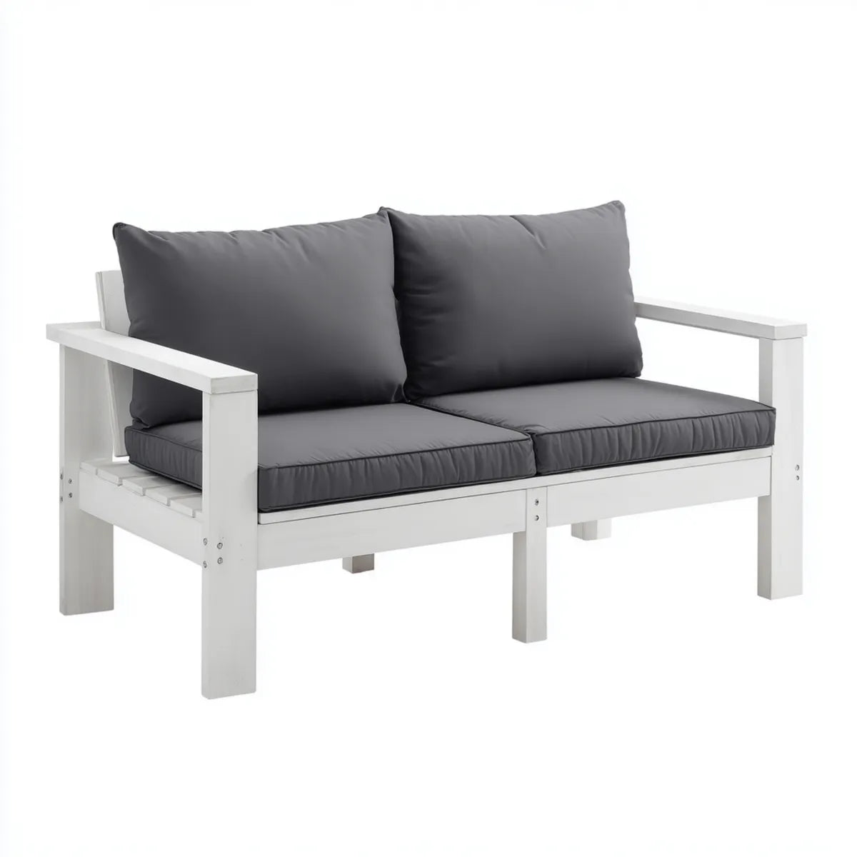 Sofa, 2 fotela w kolorze białym i antracytu szarym w sosnie stałej z prostokątnymi poduszkami poliestrowymi 120 x 65 x 70 cm