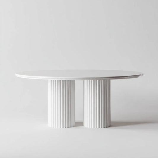 Stół do jadalni, Biały owalny stół jadalny 180 x 100 x 75 cm w płytach MDF z podwójną podstawą do puszkowania
