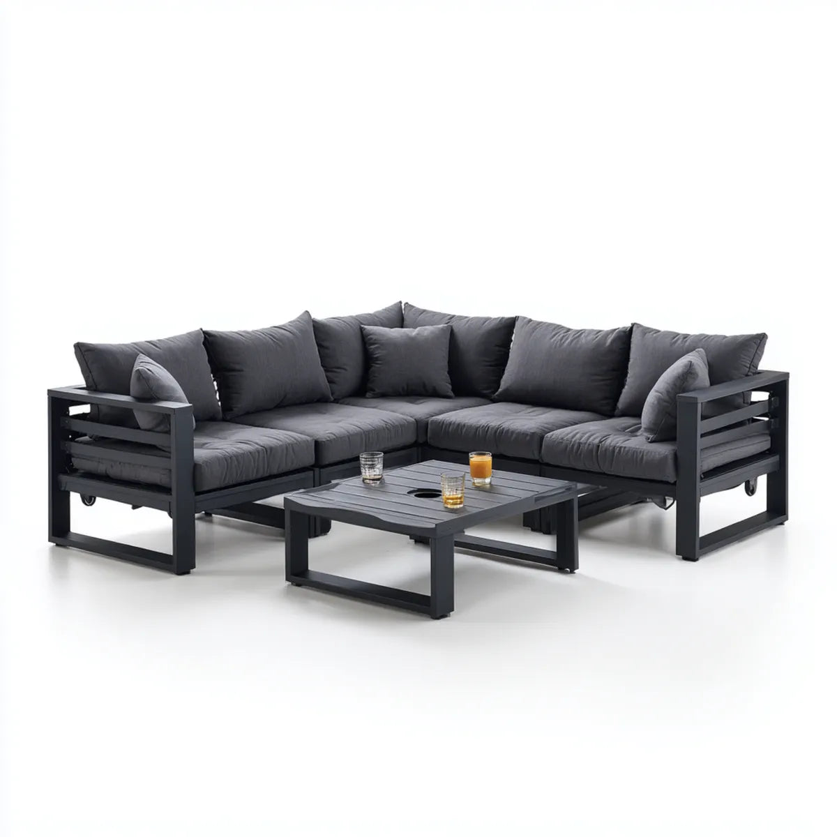 Sofa ogrodowa, 4-częściowa kanapa narożna z antracytem aluminiowym poliestrowym o kształcie 245 x 245 cm ze stołem do kawy 100 x 60 cm