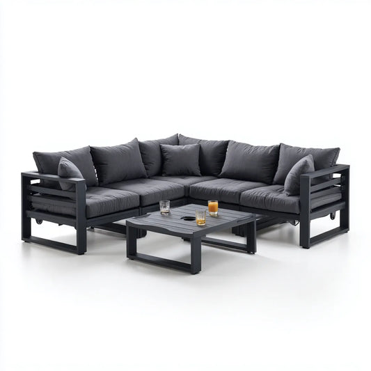 Sofa ogrodowa, 4-częściowa kanapa narożna z antracytem aluminiowym poliestrowym o kształcie 245 x 245 cm ze stołem do kawy 100 x 60 cm