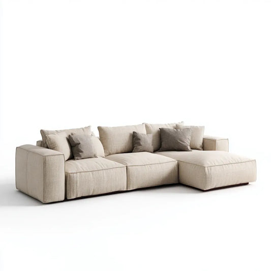 Sofa, Kanapa narożna z prawym zwrotnikiem Beige 280 x 175 x 78 cm tapicerka poliestrowa o kształcie L