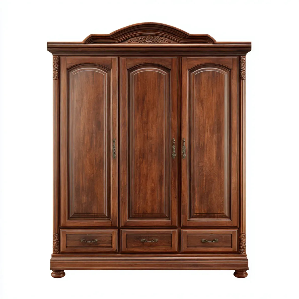 Szafa, Szafka na drzwi uchylne ciemnobrązowe 180 x 60 x 220 cm z 3 drzwiami 3 szuflady z płyty MDF z fornirem orzechowym prostokątna