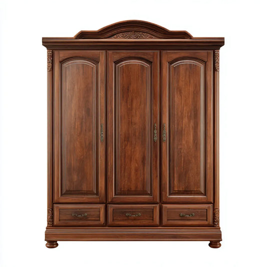 Szafa, Szafka na drzwi uchylne ciemnobrązowe 180 x 60 x 220 cm z 3 drzwiami 3 szuflady z płyty MDF z fornirem orzechowym prostokątna