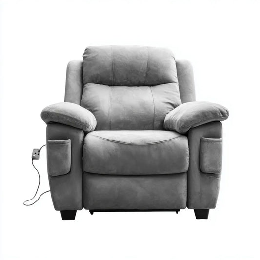 Fotel, Elektryczne krzesełko relaksujące leżakowanie 1 miejsce microfiber siwy, 92 x 95 x 103 cm