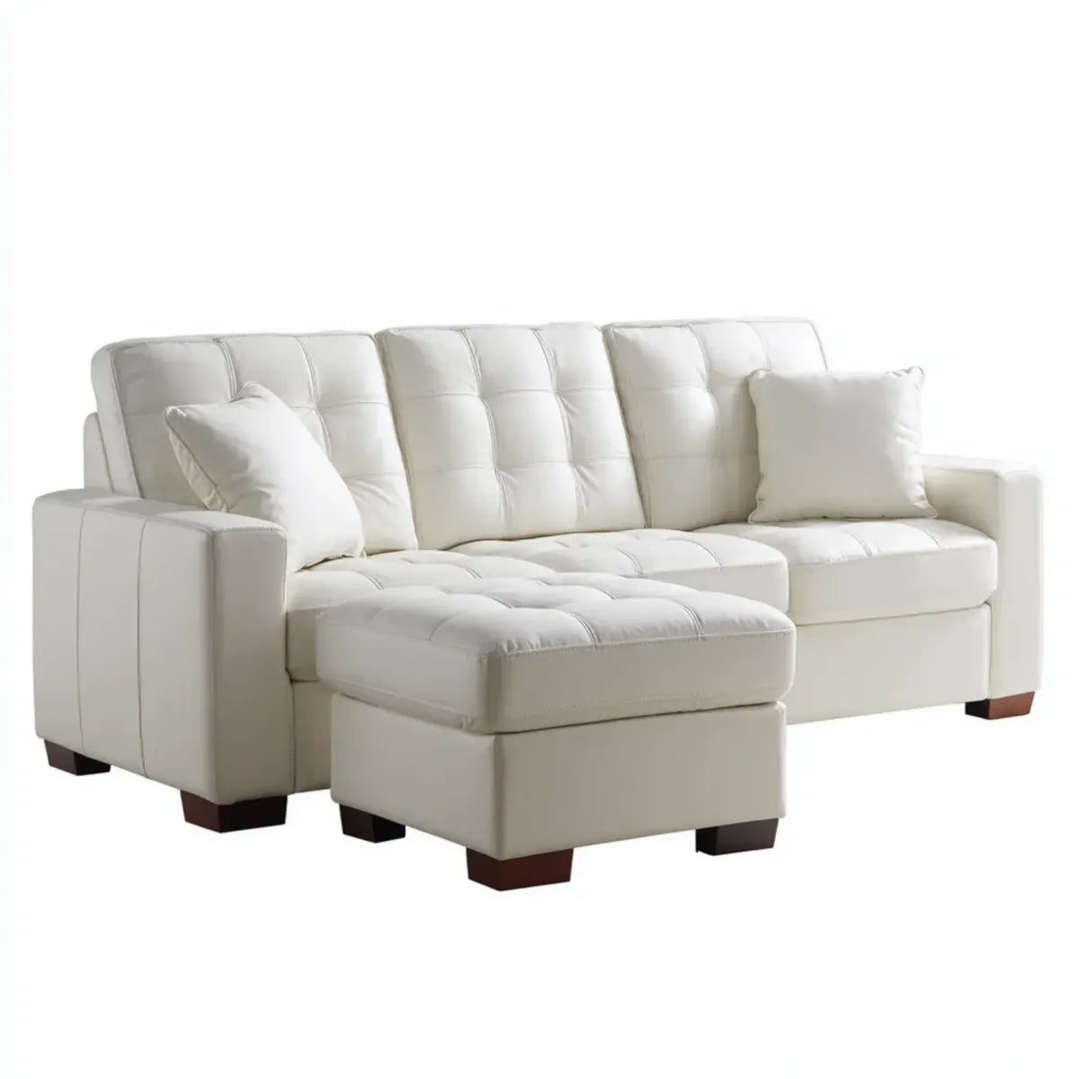 Sofa, 3 fotela zestaw z białym off- biały puf 250 x 160 x 90 cm Powłoka w kształcie litery L