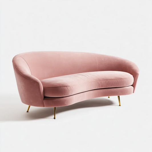 Sofa, Różowa sofa 3 fotelowa w poliestrowym aksamicie o zaokrąglonym kształcie 180 x 82 x 78 cm