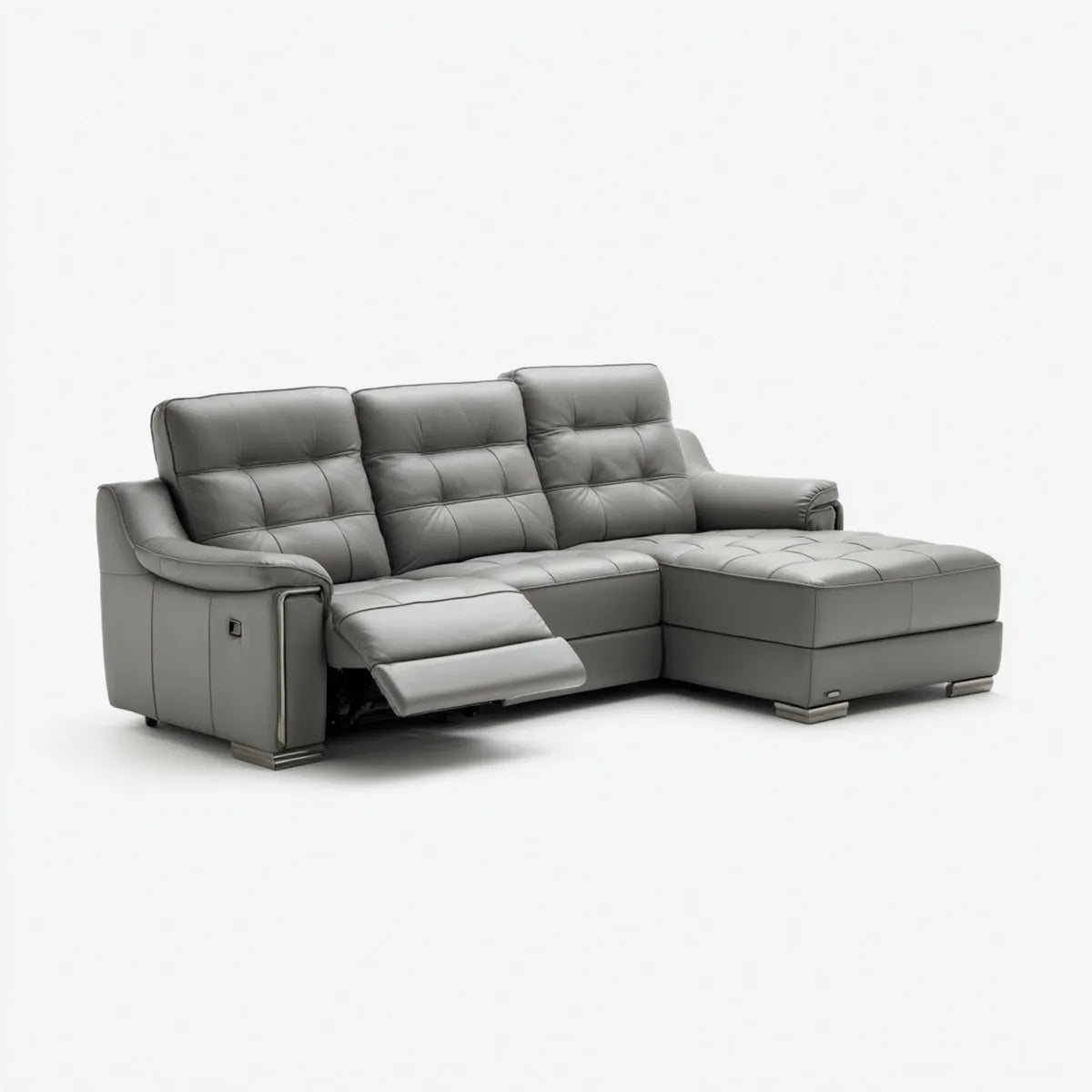 Sofa, Elektryczna sofa relaksująca 3 fotele szary poliuretan 270 x 165 x 102 cm z prawej strony szezlong