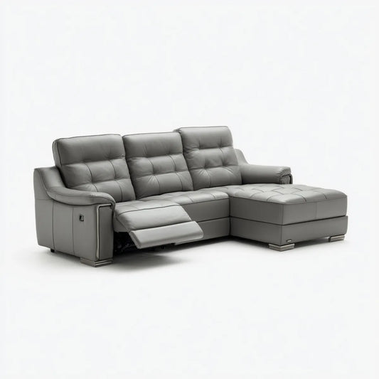 Sofa, Elektryczna sofa relaksująca 3 fotele szary poliuretan 270 x 165 x 102 cm z prawej strony szezlong