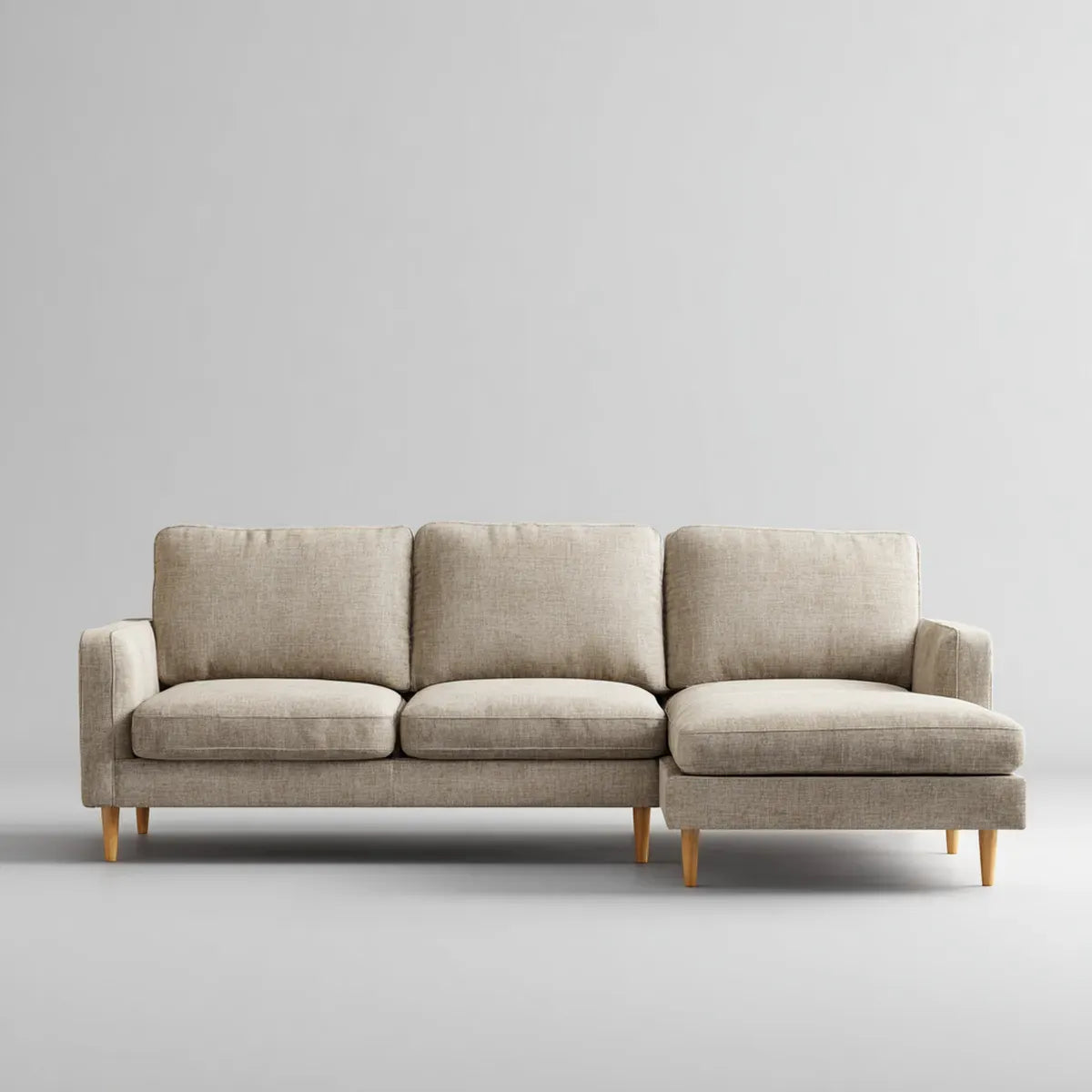 Sofa, 3 fotela z beżowym poliestrem beżowym z beżowym, beżowym, beżowym, beżowym, litym drewnianym nóżkami 230 x 150 x 85 cm
