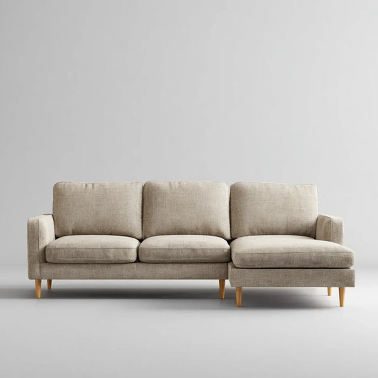 Sofa, 3 fotela z beżowym poliestrem beżowym z beżowym, beżowym, beżowym, beżowym, litym drewnianym nóżkami 230 x 150 x 85 cm