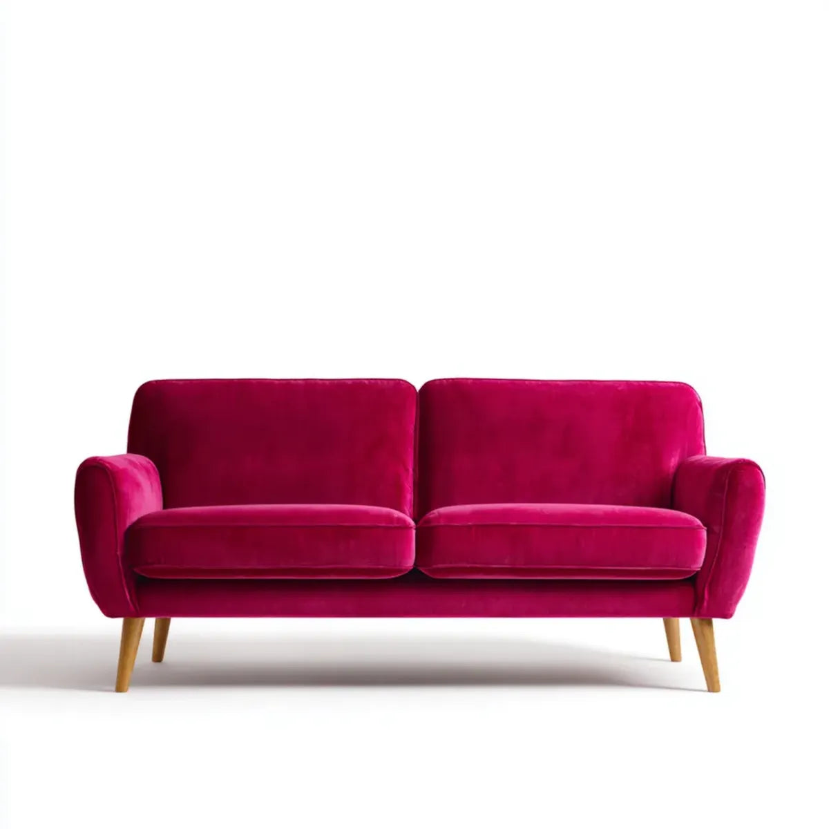 Sofa, Fuchsia 2-osobowa sofa w poliestrowym aksamicie z litymi nogami z drewna 150 x 80 x 85 cm