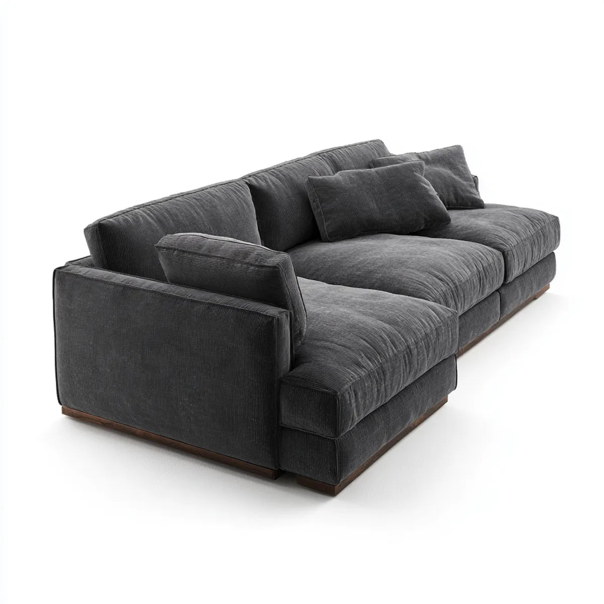 Sofa, 3 fotela prosta sofa szara antracyt 230 x 100 x 82 cm prostokątna poliester z żebrowanymi żebrami