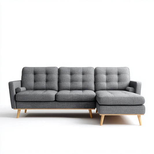 Sofa, 3 fotela narożna sofa z szezlongiem szarym 250 x 155 x 84 cm poliestrowe lite drewno kształt L