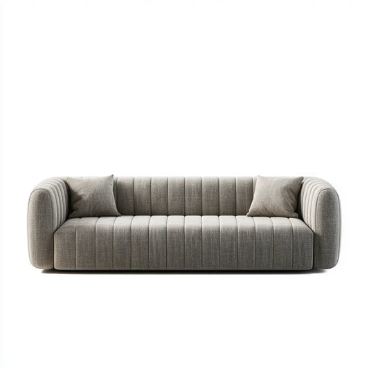 Sofa, Szara sofa 3 fotelowa w poliestrze z oparciem tapicerowanym 220 x 95 x 75 cm