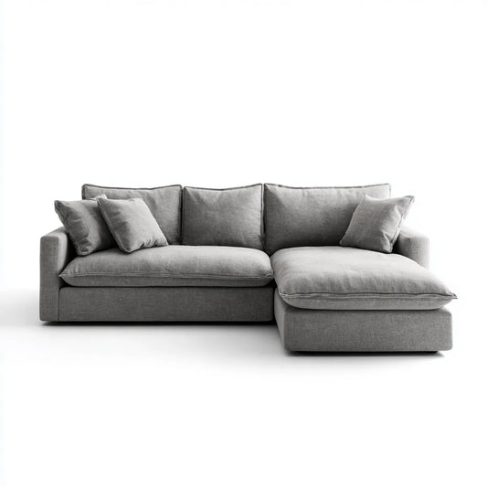 Sofa, 3 fotela z poliestrową sofą z prawej strony szezlong 250 x 160 x 85 cm