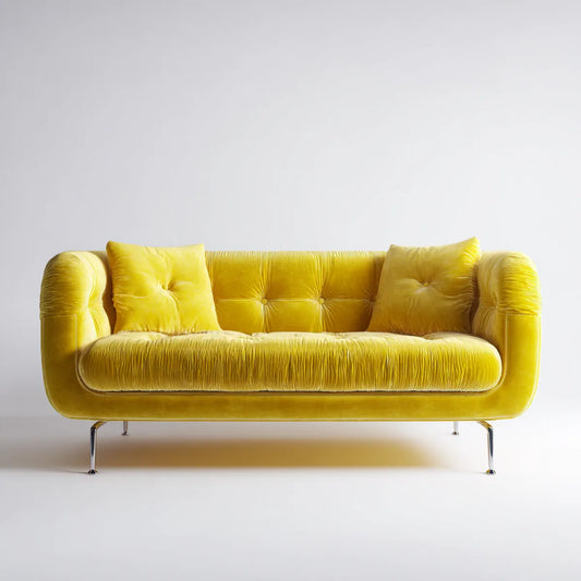 Sofa, Żółta sofa w poliestrowym aksamicie 180 x 90 x 82 cm szkła prostego