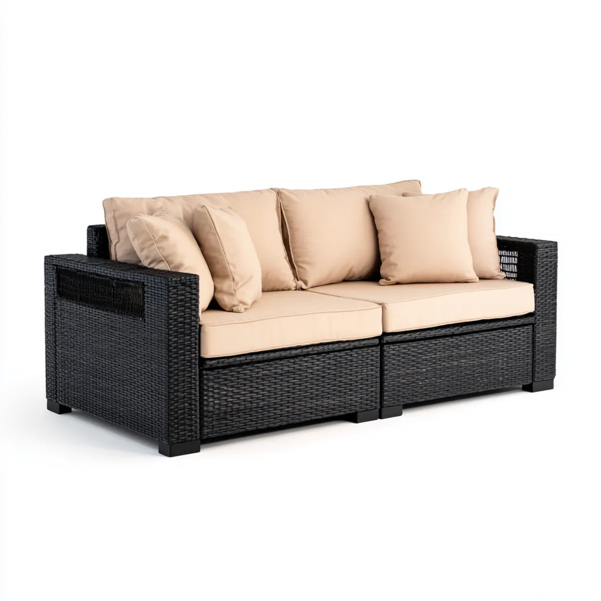 Sofa ogrodowa, Tafta ogrodowa 2 ratan czarny i beżowy PE 160 x 80 x 75 cm