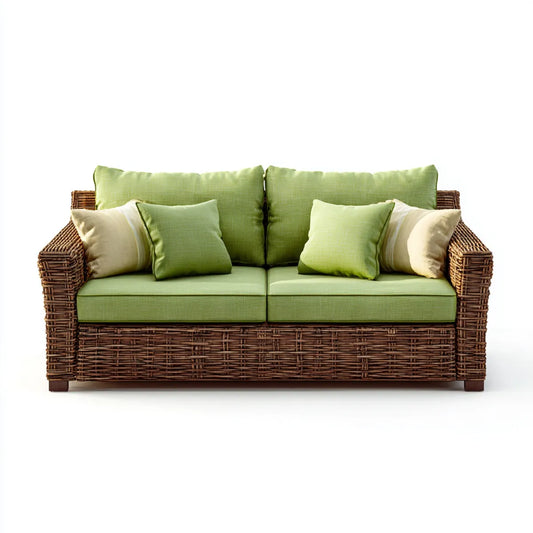 Sofa ogrodowa, Tapczan ogrodowy 2 brązowe i zielone miejsca w naturalnym rattanie z poduszkami 160 x 85 x 85 cm