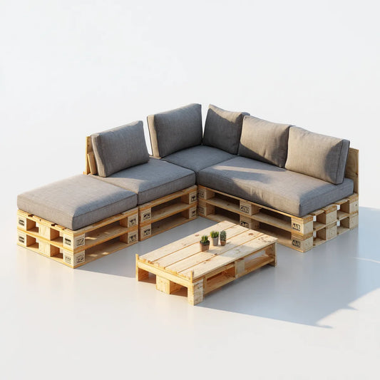 Sofa ogrodowa, Zestaw naturalnych drewnianych narożników drewnianych kanapa ogrodowa z gołębim szarym poduszką i stół 240 x 240 x 80 cm