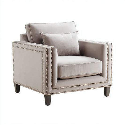Fotel, Beige Beyvelvelt fotel z ozdobnymi paznokciami, 92 x 86 x 88 cm