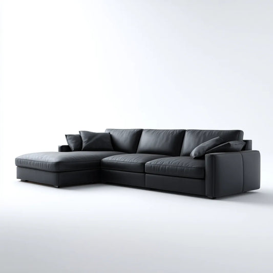 Sofa, Kanapa narożna z rekamierem w kolorze czarnym 280 x 170 x 85 cm sztuczna skóra poliuretanowa