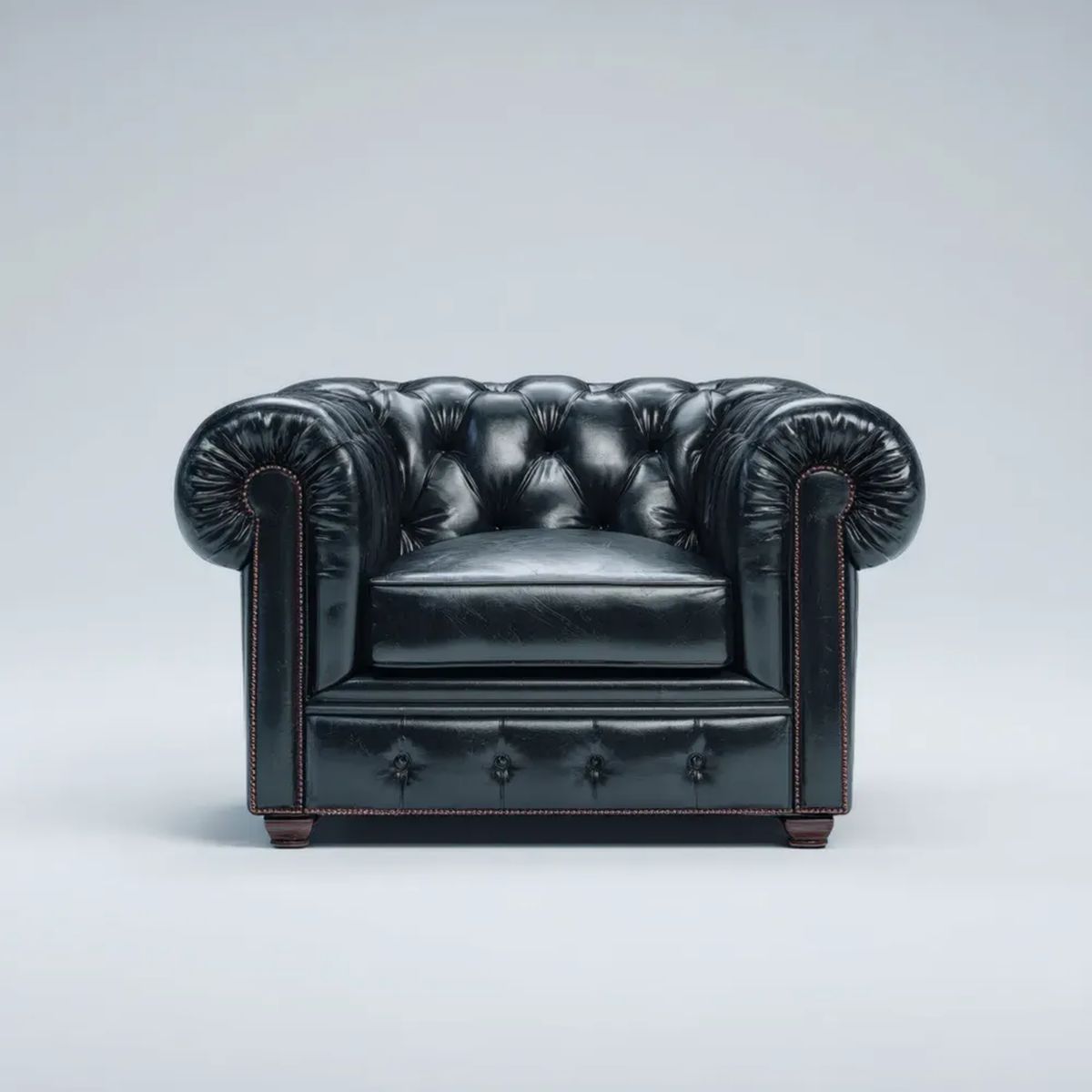 Fotel, Chesterfield fotel czarny w syntetycznej PU capite 112 x 95 x 78 cm