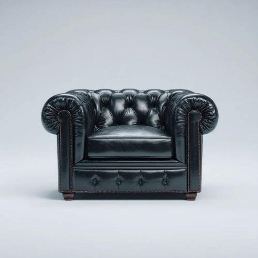 Fotel, Chesterfield fotel czarny w syntetycznej PU capite 112 x 95 x 78 cm