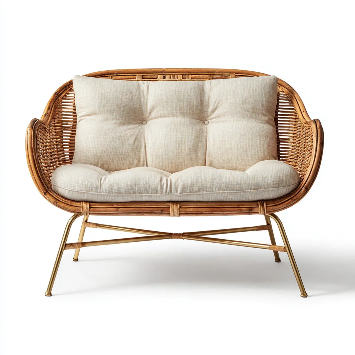 Sofa ogrodowa, Tapczan ogrodowy 2 miejsca beżowe i naturalne 124 x 70 x 88 cm w rattanie i stali owalny kształt