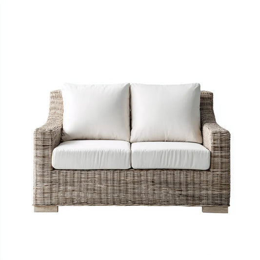 Sofa ogrodowa, Tapczan ogrodowy 2 beżowe siedzenia 140 x 85 x 90 cm w syntetycznym rattanie PE z poduszkami poliestrowymi