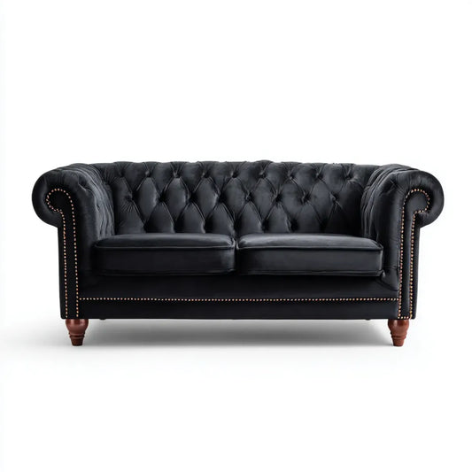 Sofa, Chesterfield 2 fotela czarna 165 x 90 x 75 cm w czystej syntetycznej skórze PU