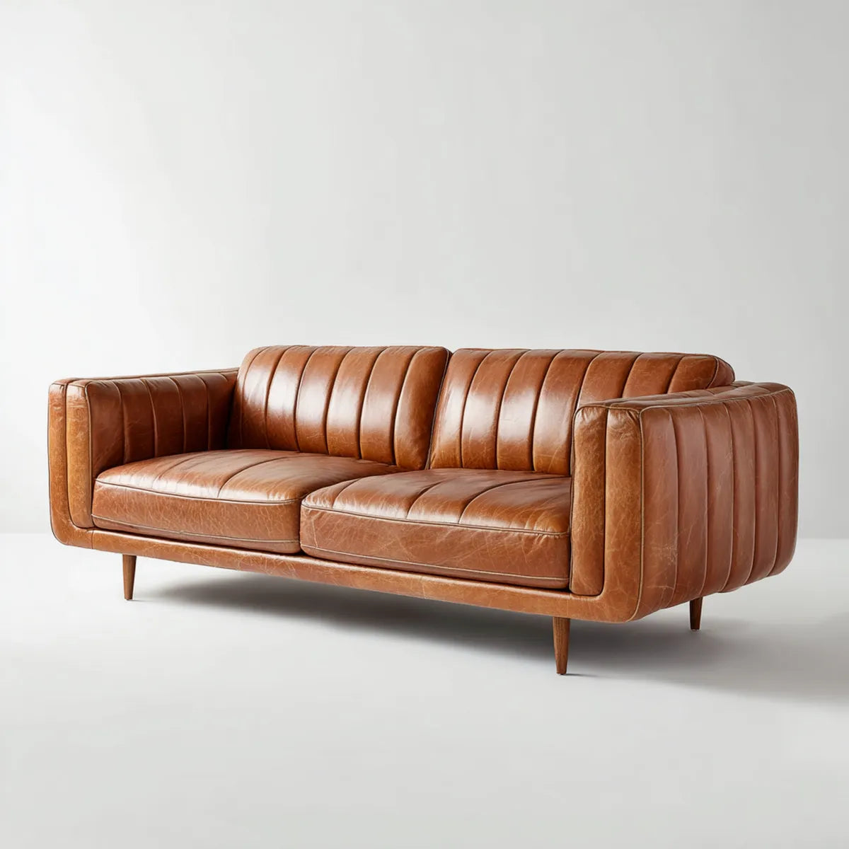 Sofa, Brązowa sofa 3-osobowa w skórzanej skórze PU tapicerowana 210 x 90 x 85 cm