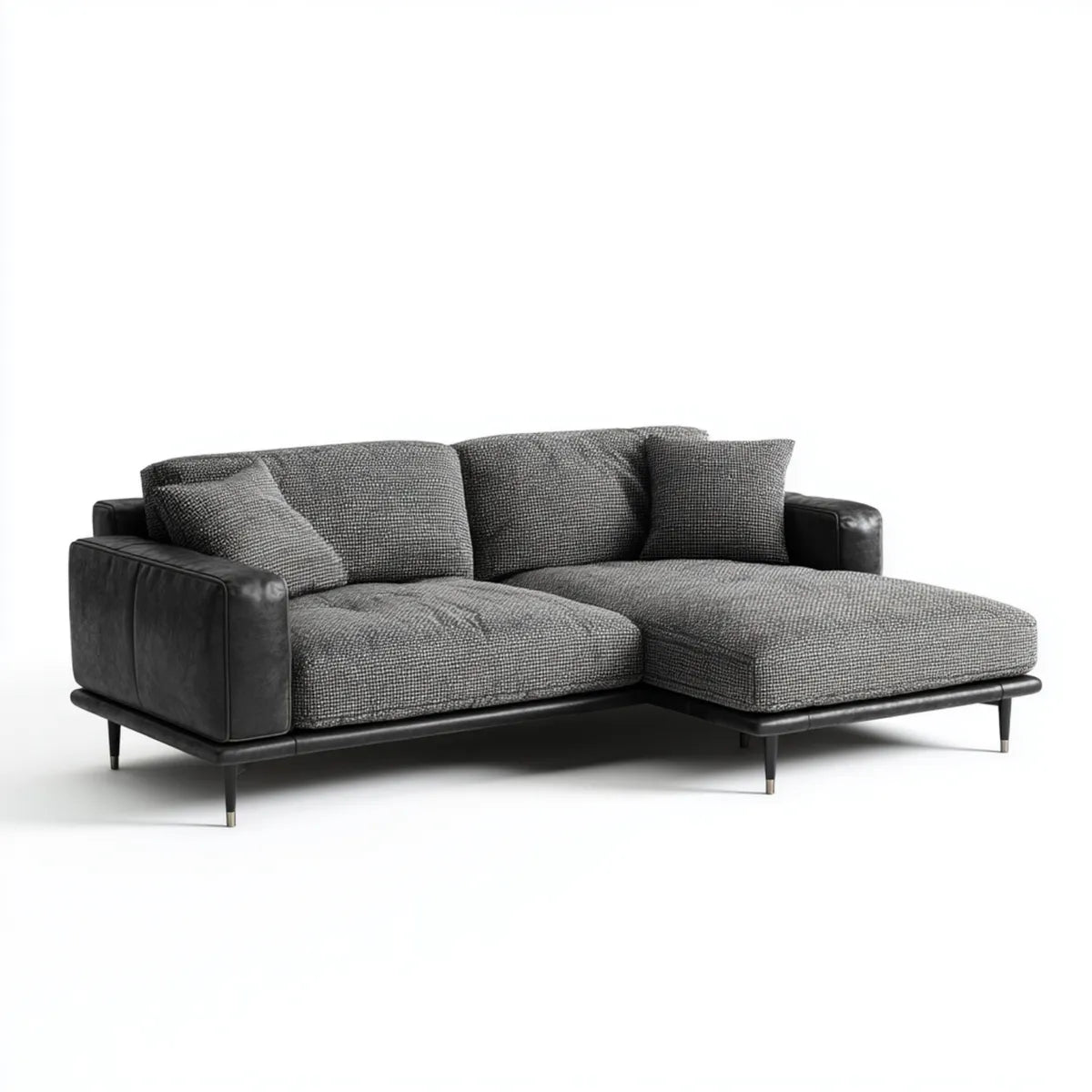 Sofa, 3 fotela narożna sofa z szezlongiem szarym antracytem i czarnym 270 x 170 x 85 cm poliester i PU