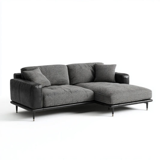 Sofa, 3 fotela narożna sofa z szezlongiem szarym antracytem i czarnym 270 x 170 x 85 cm poliester i PU
