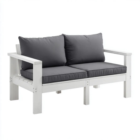 Sofa, 2 fotela w kolorze białym i antracytu szarym w sosnie stałej z prostokątnymi poduszkami poliestrowymi 120 x 65 x 70 cm