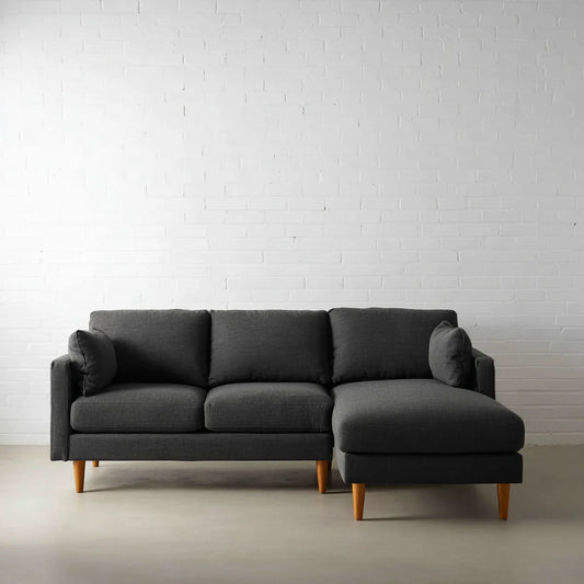 Sofa, 3 fotela poliestrowa szara antracytowa sofa z szezlongiem 230 x 150 x 85 cm