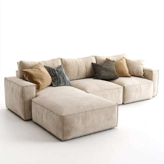 Sofa z beżowym, południowym efektem aksamitu poliestrowego 290 x 170 x 85 cm