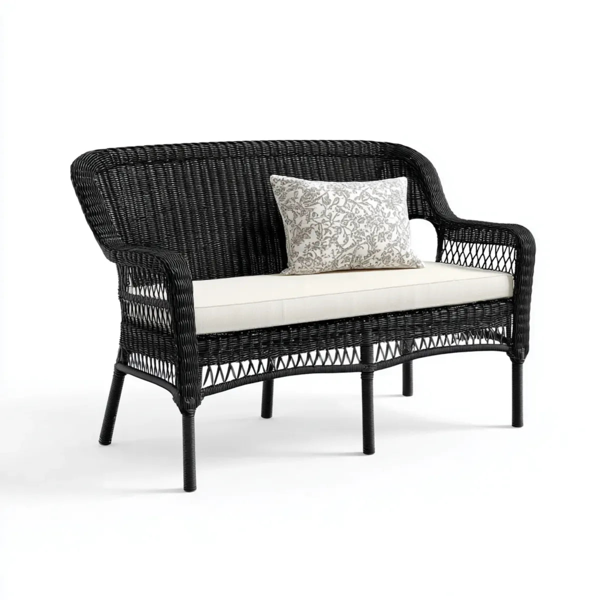 Sofa ogrodowa, Tapczan ogrodowy 2 czarne miejsca w rattan PE z poduszką 122 x 70 x 85 cm