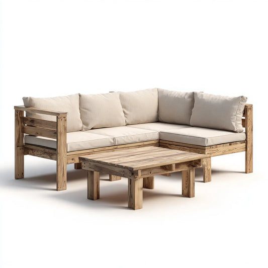 Sofa ogrodowa, Zestaw kanapa narożna ogrodowa 3 kawałki naturalnego i beżowego litego drewna z poduszkami 210 x 150 x 78 cm
